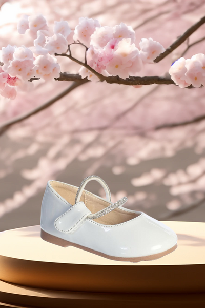 Girls Rhinestone Strap Dress Shoe – White, Ivory, Blush, Black | Blush Kids