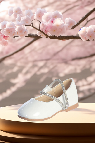 Girls Rhinestone Strap Dress Shoe – White, Ivory, Blush, Black | Blush Kids