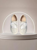 Girls White Glitter Sneakers with Satin Ribbon Laces