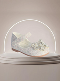 Girls Glitter Butterfly Flats with Pearls - White or Pink | Sizes 1-8