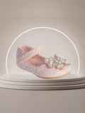 Girls Glitter Butterfly Flats with Pearls - White or Pink | Sizes 1-8