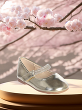 Gold or White Girls' Dress Shoes with Rhinestone Strap