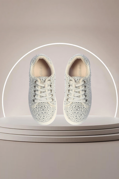 Girls Rhinestone Dress Sneakers – White Sparkle Comfort