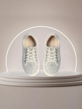 Girls Rhinestone Dress Sneakers – White Sparkle Comfort