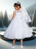 Nayeli White Tea-Length Dress for Communion & Flower Girls