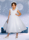 Nayeli White Tea-Length Dress for Communion & Flower Girls