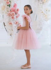 Evangelina Feather Blossom Dress – Blush Couture Girls’ Special Occasion Gown