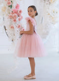 Evangelina Feather Blossom Dress – Blush Couture Girls’ Special Occasion Gown