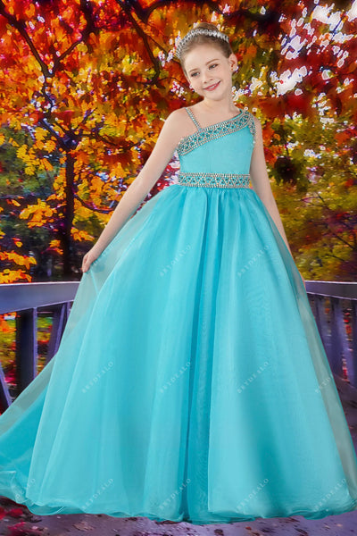 Turquoise One-Shoulder Girls Pageant Dress – Brydealo Couture