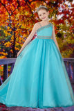 Turquoise One-Shoulder Girls Pageant Dress – Brydealo Couture