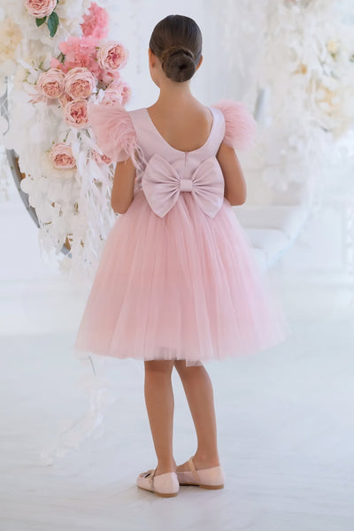 Evangelina Feather Blossom Dress – Blush Couture Girls’ Special Occasion Gown