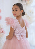 Evangelina Feather Blossom Dress – Blush Couture Girls’ Special Occasion Gown
