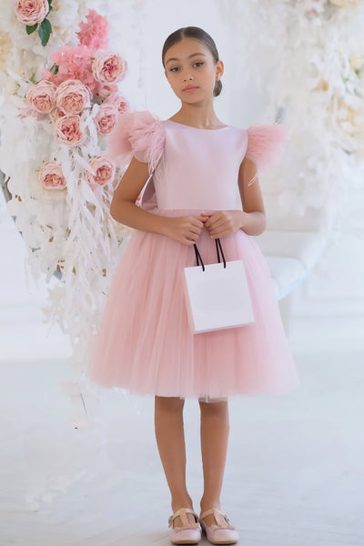 Evangelina Feather Blossom Dress – Blush Couture Girls’ Special Occasion Gown