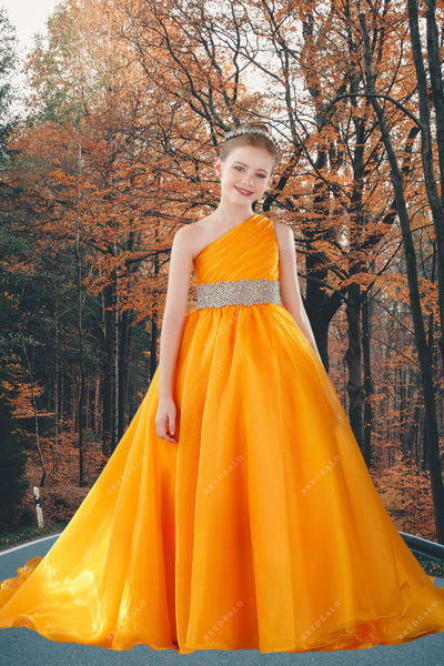 Brydealo Couture One-Shoulder Orange Pageant Dress