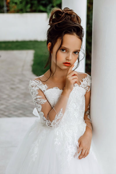 Elowara Grace Communion Dress Lace Pageant Flower Girl Gown
