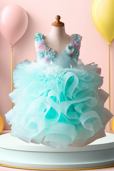 Isla Aqua Ruffle Girls Pageant Dress – Brydealo Couture