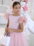 Evangelina Feather Blossom Dress – Blush Couture Girls’ Special Occasion Gown
