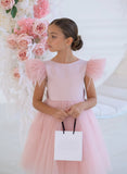 Evangelina Feather Blossom Dress – Blush Couture Girls’ Special Occasion Gown