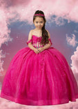 Amaris Glitter Princess Dress – Girls Fuchsia Ball Gown