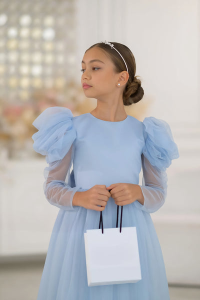 Celestina Azure Gown – Blue Tulle Couture Dress for Girls