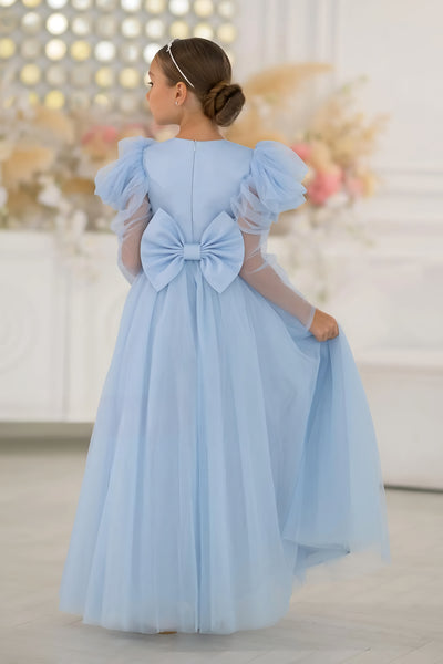Celestina Azure Gown – Blue Tulle Couture Dress for Girls