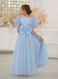 Celestina Azure Gown – Blue Tulle Couture Dress for Girls