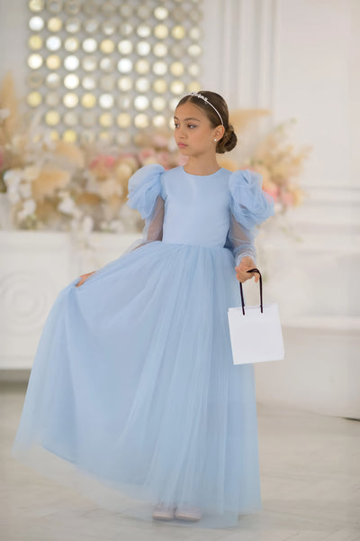 Celestina Azure Gown – Blue Tulle Couture Dress for Girls