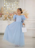 Celestina Azure Gown – Blue Tulle Couture Dress for Girls