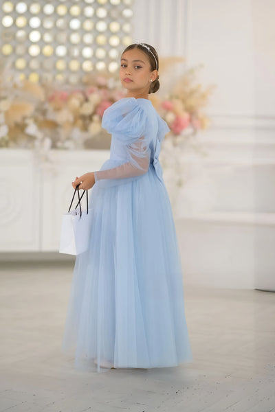 Celestina Azure Gown – Blue Tulle Couture Dress for Girls