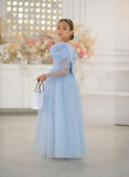 Celestina Azure Gown – Blue Tulle Couture Dress for Girls