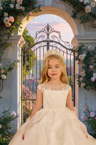 Luxury White Ruffled Couture Dress | Pentelei Couture Communion & Pageant