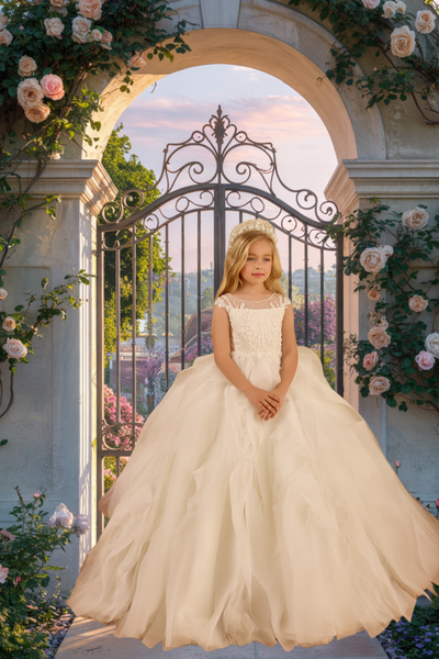 Luxury White Ruffled Couture Dress | Pentelei Couture Communion & Pageant