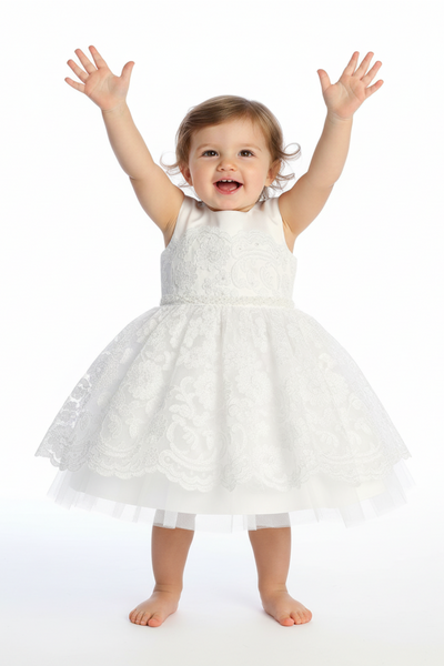 Elara Pearl Lace Christening Dress 6–24M