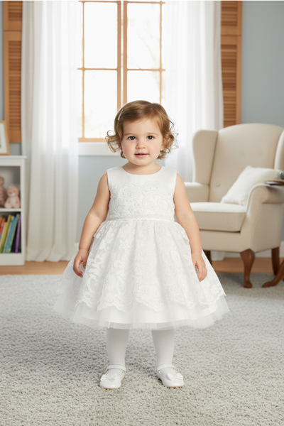 Elara Pearl Lace Christening Dress 6–24M