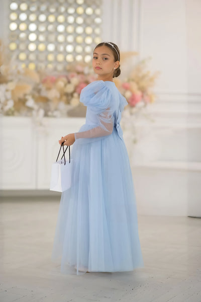 Celestina Azure Gown – Blue Tulle Couture Dress for Girls