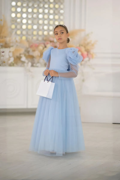 Celestina Azure Gown – Blue Tulle Couture Dress for Girls