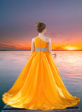 Brydealo Couture One-Shoulder Orange Pageant Dress