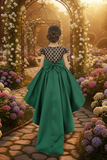 Emerald Couture High Low Pageant Gown with Train
