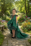 Emerald Couture High Low Pageant Gown with Train