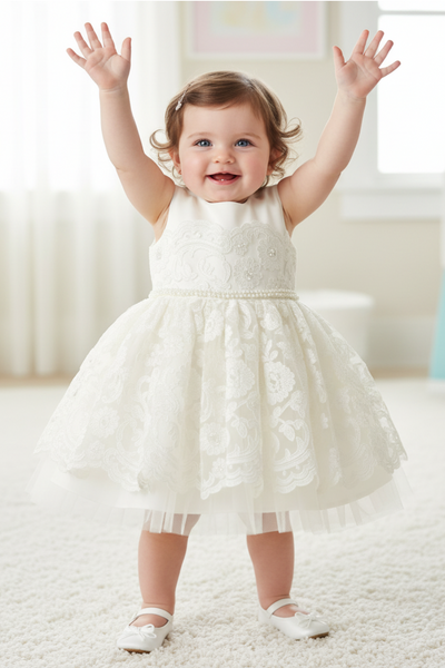 Elara Pearl Lace Christening Dress 6–24M