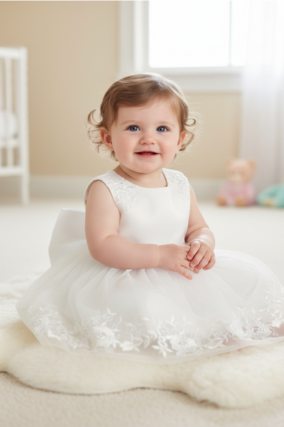 Baby Lace Party Dress – Everly Pearl White 6-24M