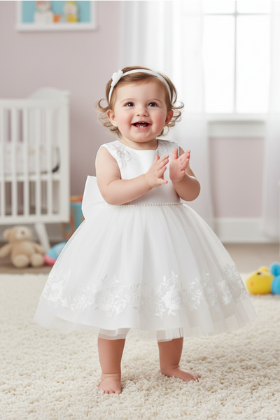 Baby Lace Party Dress – Everly Pearl White 6-24M
