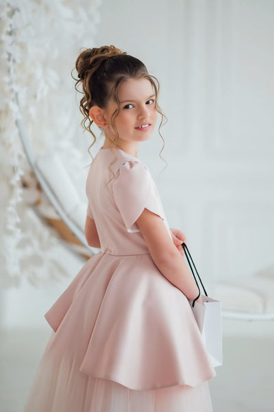 Vespera Peplum Blush Gown | Girls Tulle Special Occasion Dress