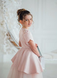 Vespera Peplum Blush Gown | Girls Tulle Special Occasion Dress