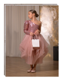 Rosalia Girls Dress - Sequined Asymmetric Gown with Tulle Skirt
