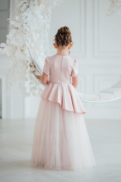 Vespera Peplum Blush Gown | Girls Tulle Special Occasion Dress