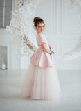Vespera Peplum Blush Gown | Girls Tulle Special Occasion Dress