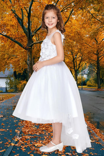 Harmony White Hi-Lo Flower Girl & Pageant Dress
