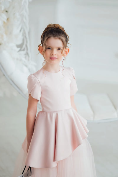 Vespera Peplum Blush Gown | Girls Tulle Special Occasion Dress