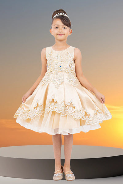 Alina Gold Satin Party Dress for Girls – Special Occasion